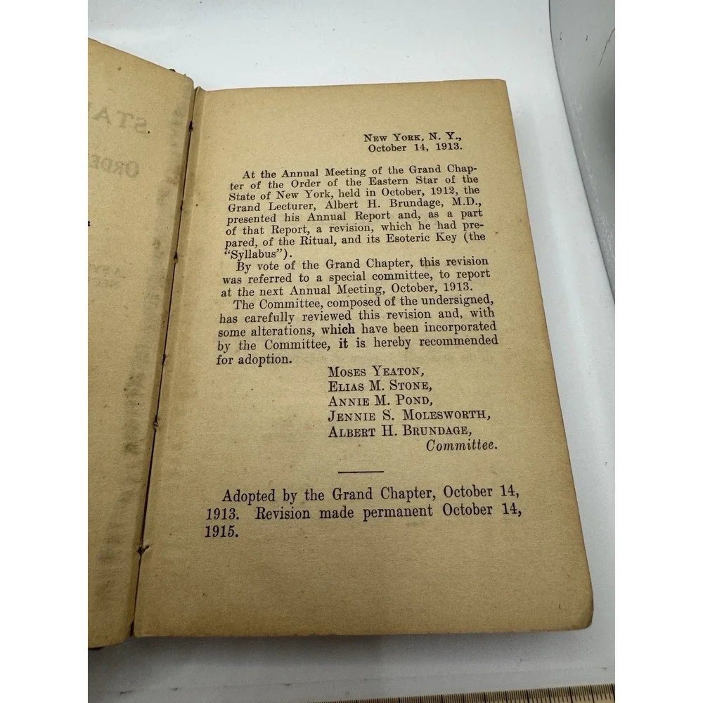 Standard Ritual Order Of The Easteren Star State Of New York 1916 Edition